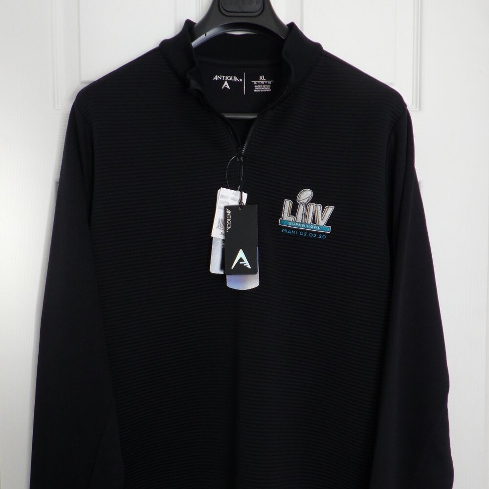 Super Bowl Mami LIV Antigua Men's Black Glacier Long Sleeve 1/4 Zip Pullover  XL